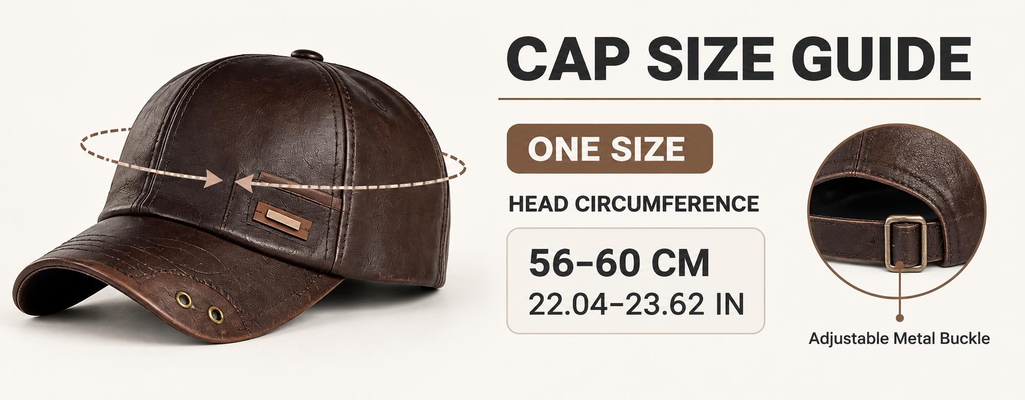 WarmGuard cap size guide for adjustable 56 to 60 cm head circumference