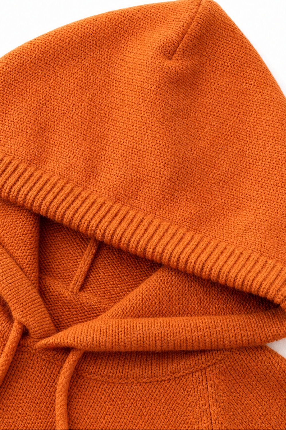 Drawstring Hood Ribbed Knit Pullover