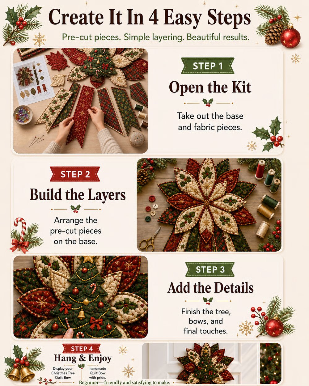 🎄Beginner-Friendly Oversized Christmas Character Quilted Door Hanger Sewing Kit | Complete Kit Step-by-Step Guide Included 💕