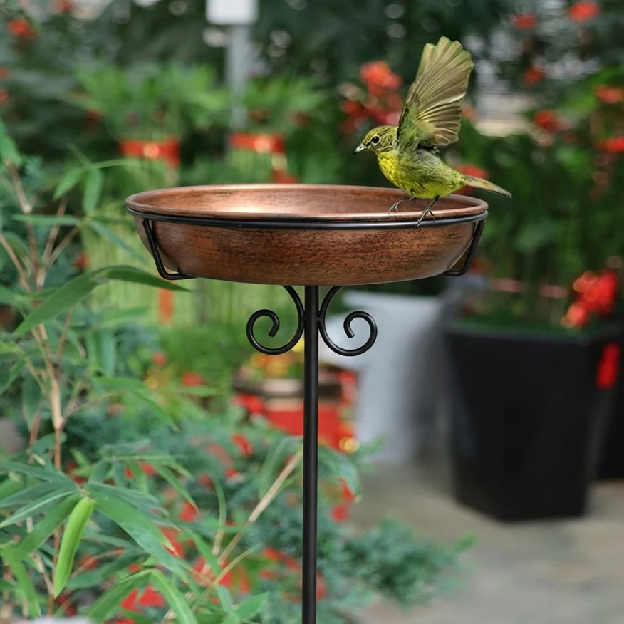Freestanding bird bath placed in a garden setting