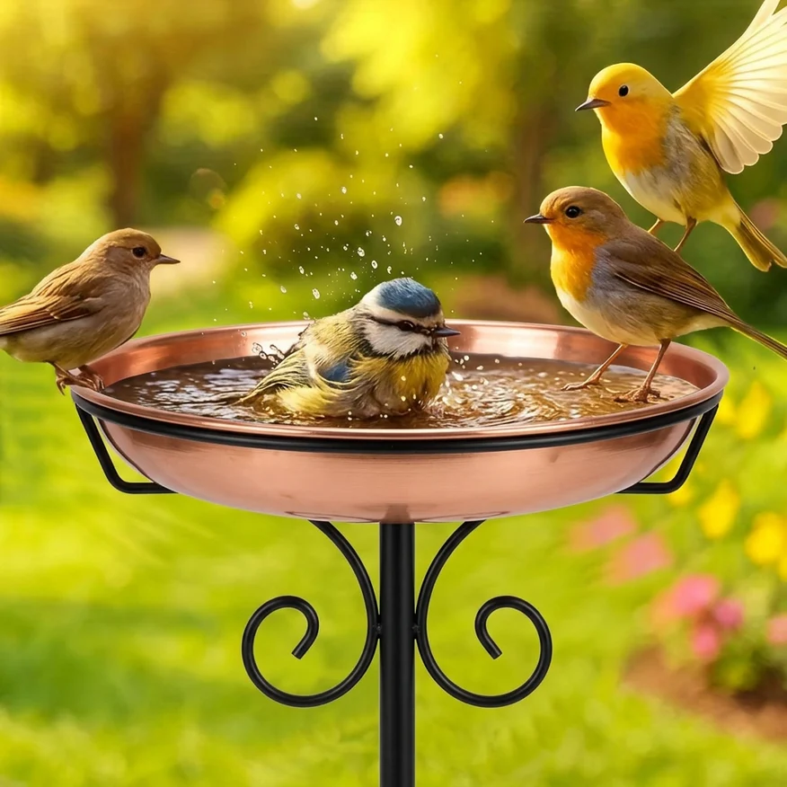Bird bath bowl rim and ground stake construction details