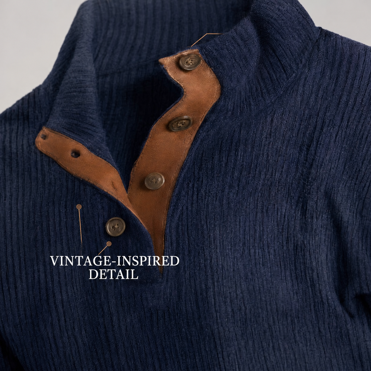 Navy ribbed pullover - vintage-inspired collar detail