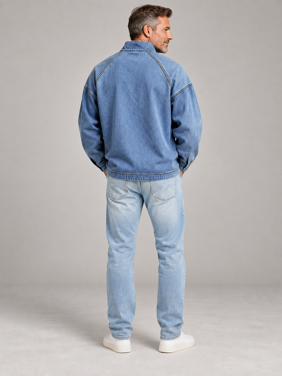 Blue vintage quarter-zip pullover shown from the back