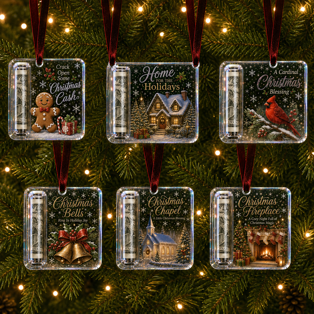 Last six available Christmas cash gift ornament styles bundle