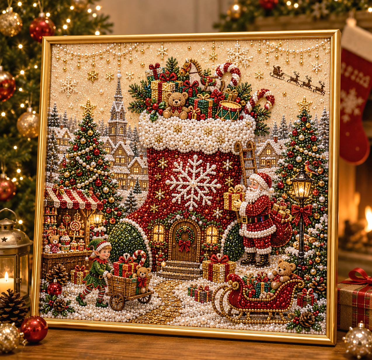 🧘Relaxing & Beginner-Friendly-🎄🎅 Premium 3D Pearl Christmas Wall Art Kit
