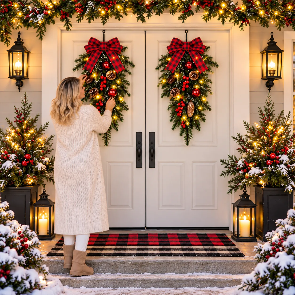 🏵️Christmas Teardrop Swag with Lights for Decorating✨