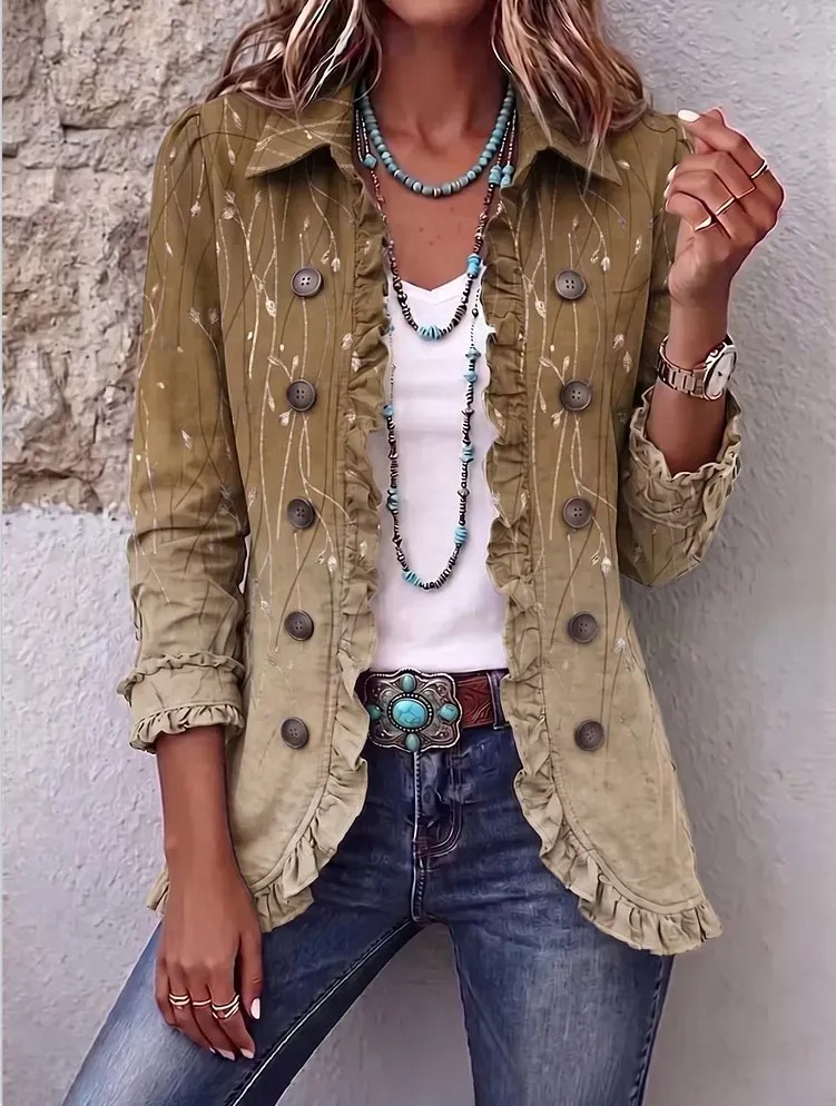 🤲LAST DAY SAVE 70% ⏰Boho-chic Floral Embroidered Utility Ruffled Trim Jacket