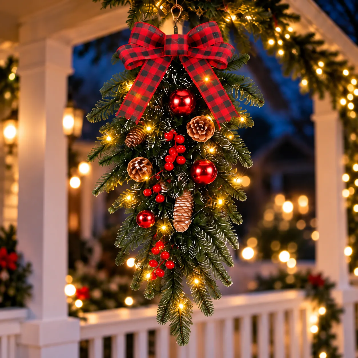 🏵️Christmas Teardrop Swag with Lights for Decorating✨