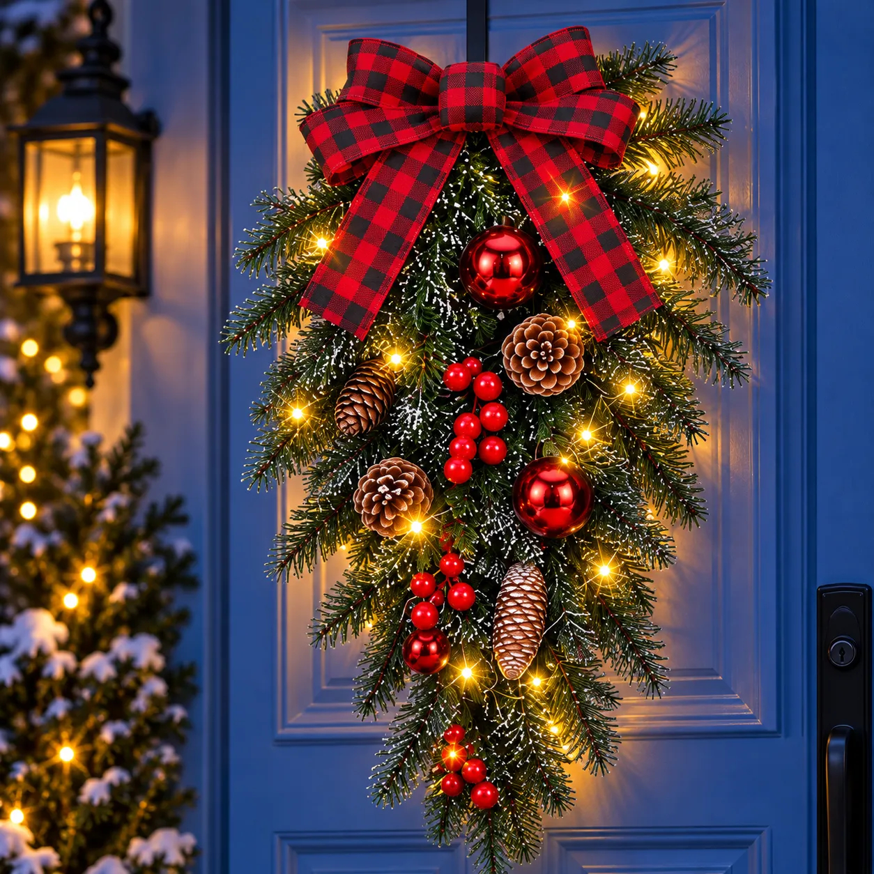 🏵️Christmas Teardrop Swag with Lights for Decorating✨