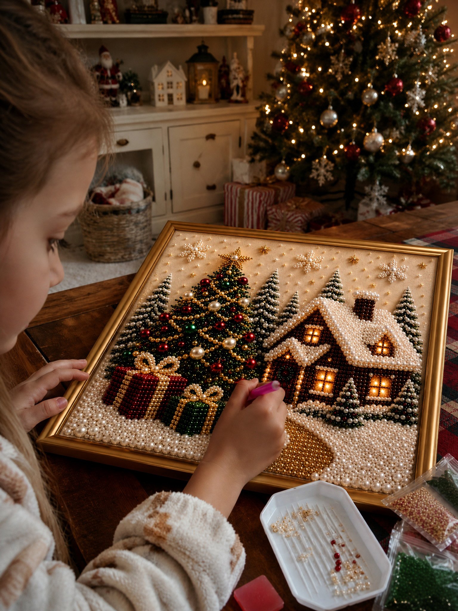 🧘Relaxing & Beginner-Friendly-🎄🎅 Premium 3D Pearl Christmas Wall Art Kit