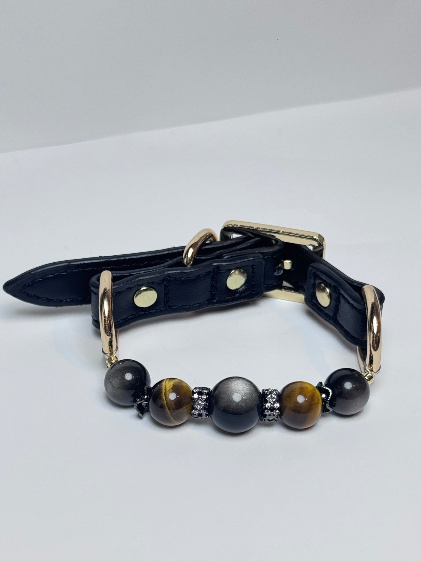 Silver Obsidian & Tiger Eye Pet Crystal Collar