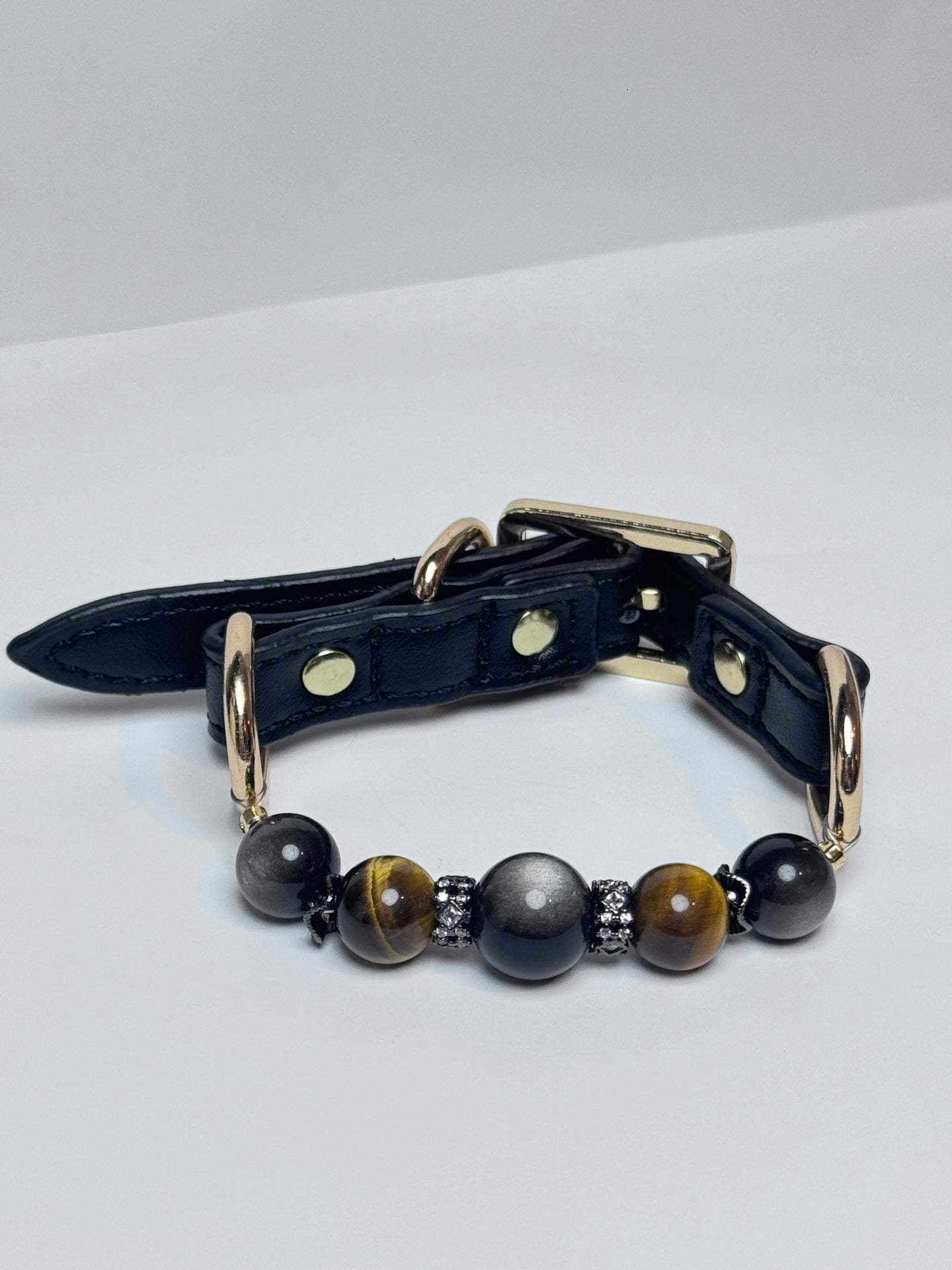 Silver Obsidian & Tiger Eye Pet Crystal Collar