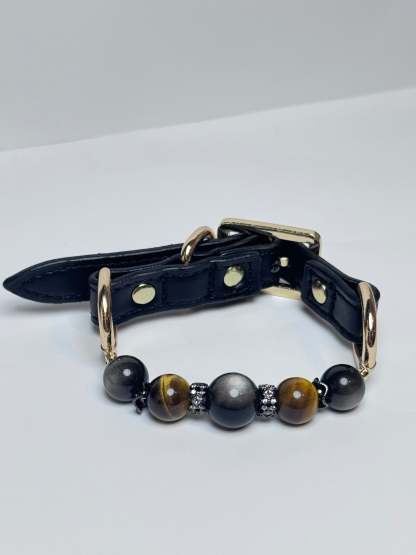 Silver Obsidian & Tiger Eye Pet Crystal Collar