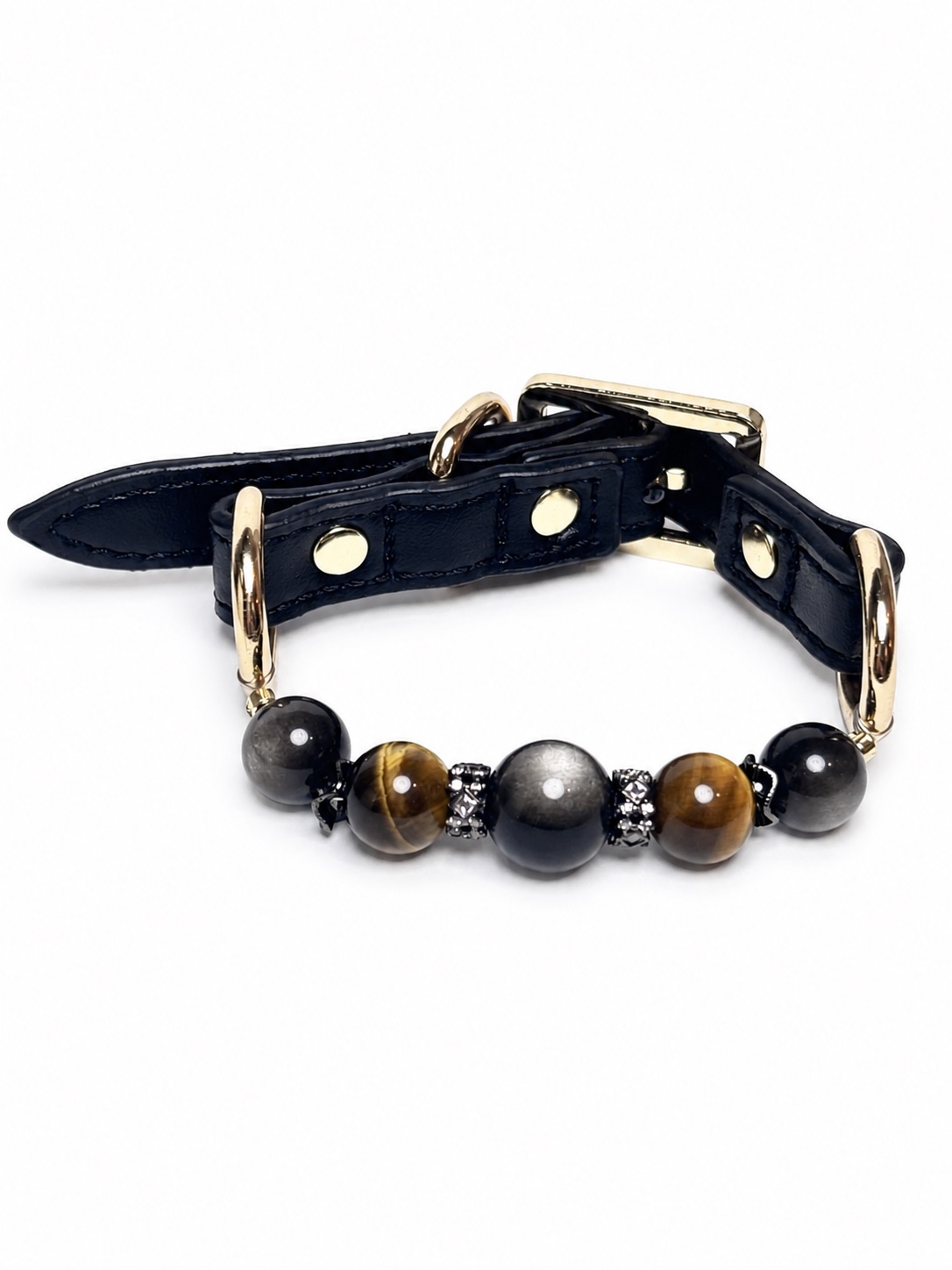 Silver Obsidian & Tiger Eye Pet Crystal Collar