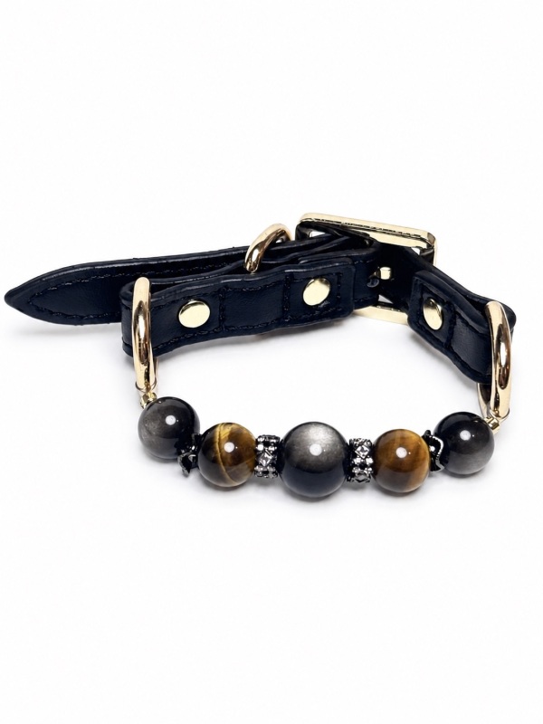 Silver Obsidian & Tiger Eye Pet Crystal Collar