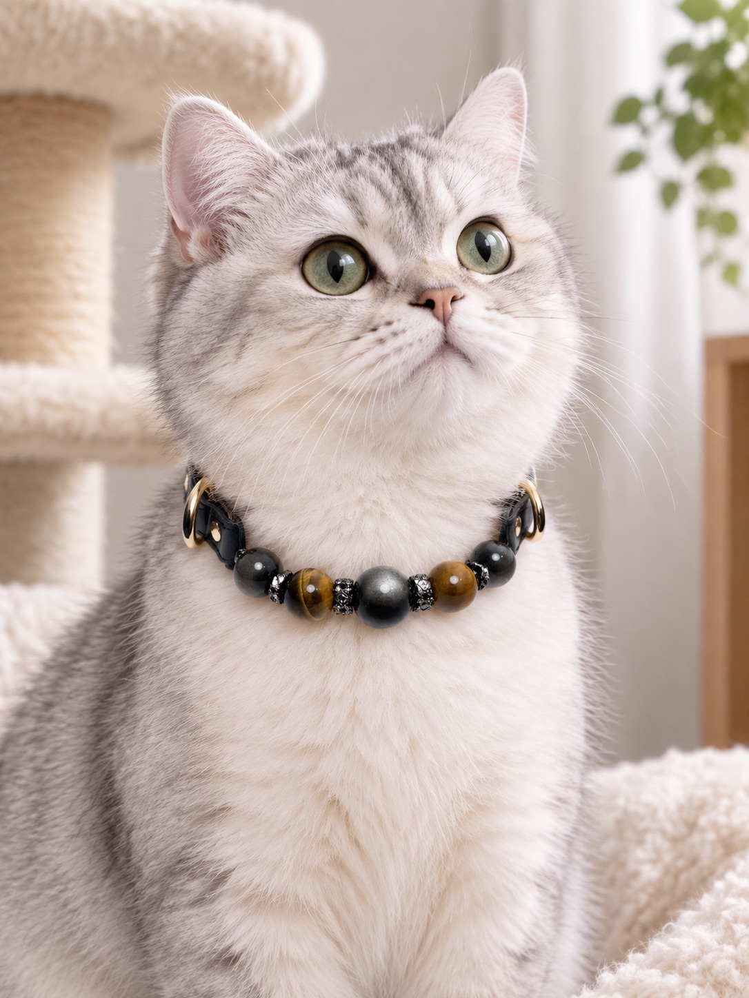 Silver Obsidian & Tiger Eye Pet Crystal Collar