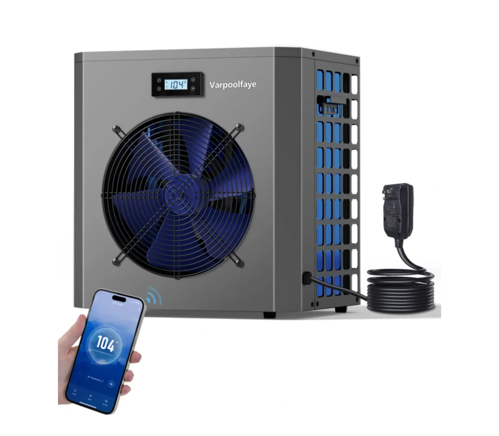 16000 BTU Electric Pool Heater for Above Ground Pool | Swimming Electric Pool Heat Pump For 5000 Gallon With High Efficiency COP 4.3 110V 60Hz Heating or Cooling WiFi Control
