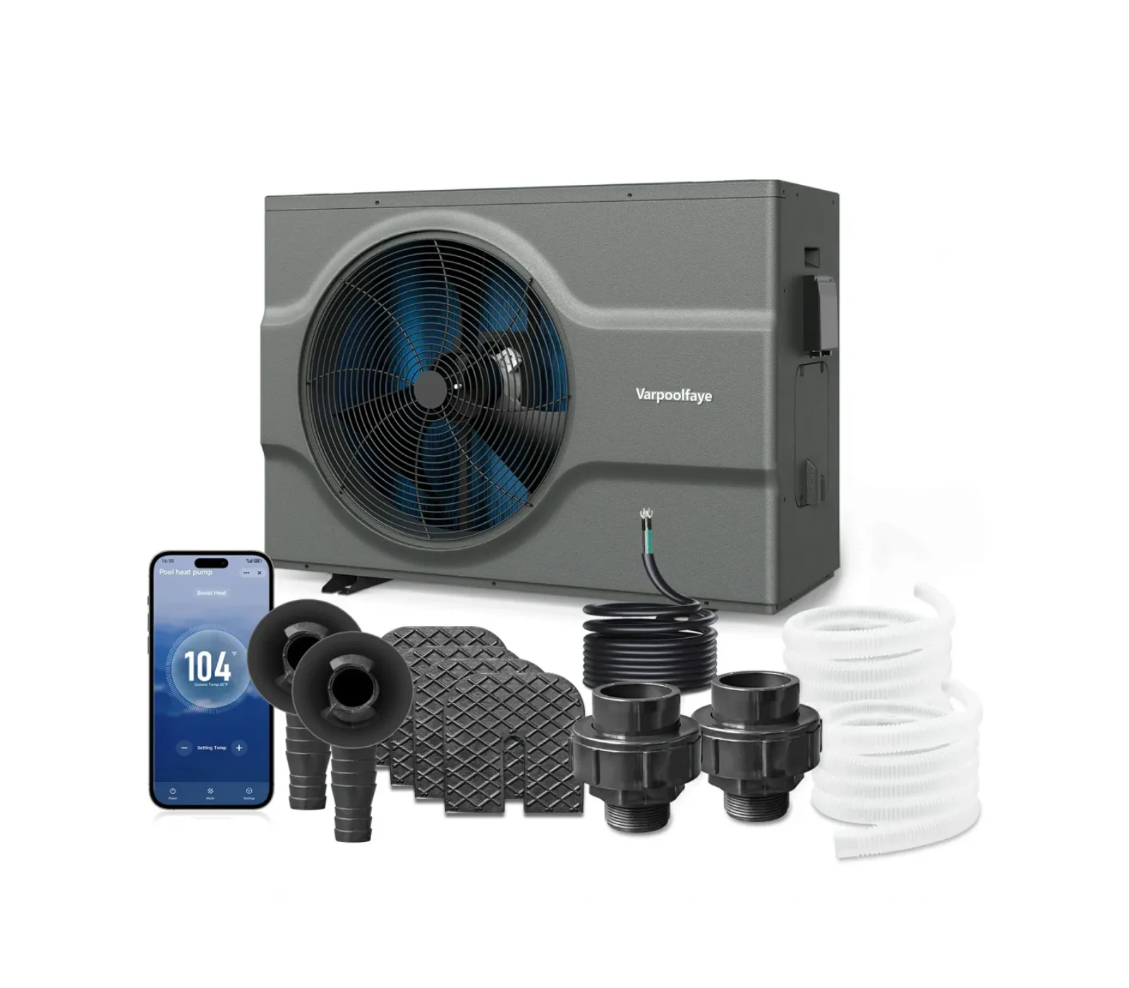 120,000 Btu Inverter Pool Heat Pump for Inground Pools 220V | 33000 Gallon Electric Pool Heater For Above Ground and Inground Pool With High COP 12.3 Energy Save 45% WiFi App Control
