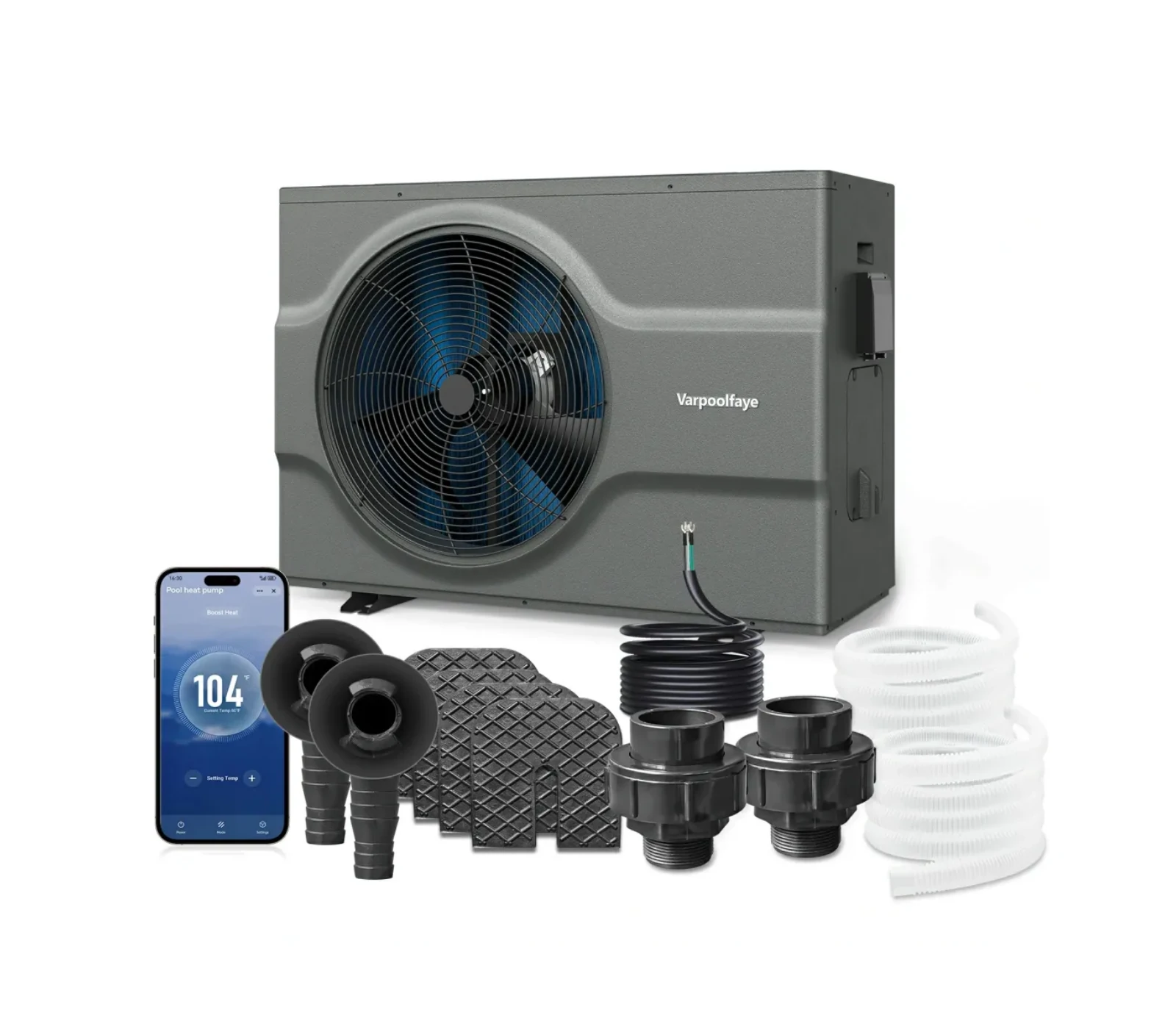 90,000 Btu Inverter Pool Heat Pump for Inground Pools 220V | 25000 Gallon Electric Pool Heater For Above Ground and Inground Pool With High COP 12.5 Energy Save 45% WiFi App Control