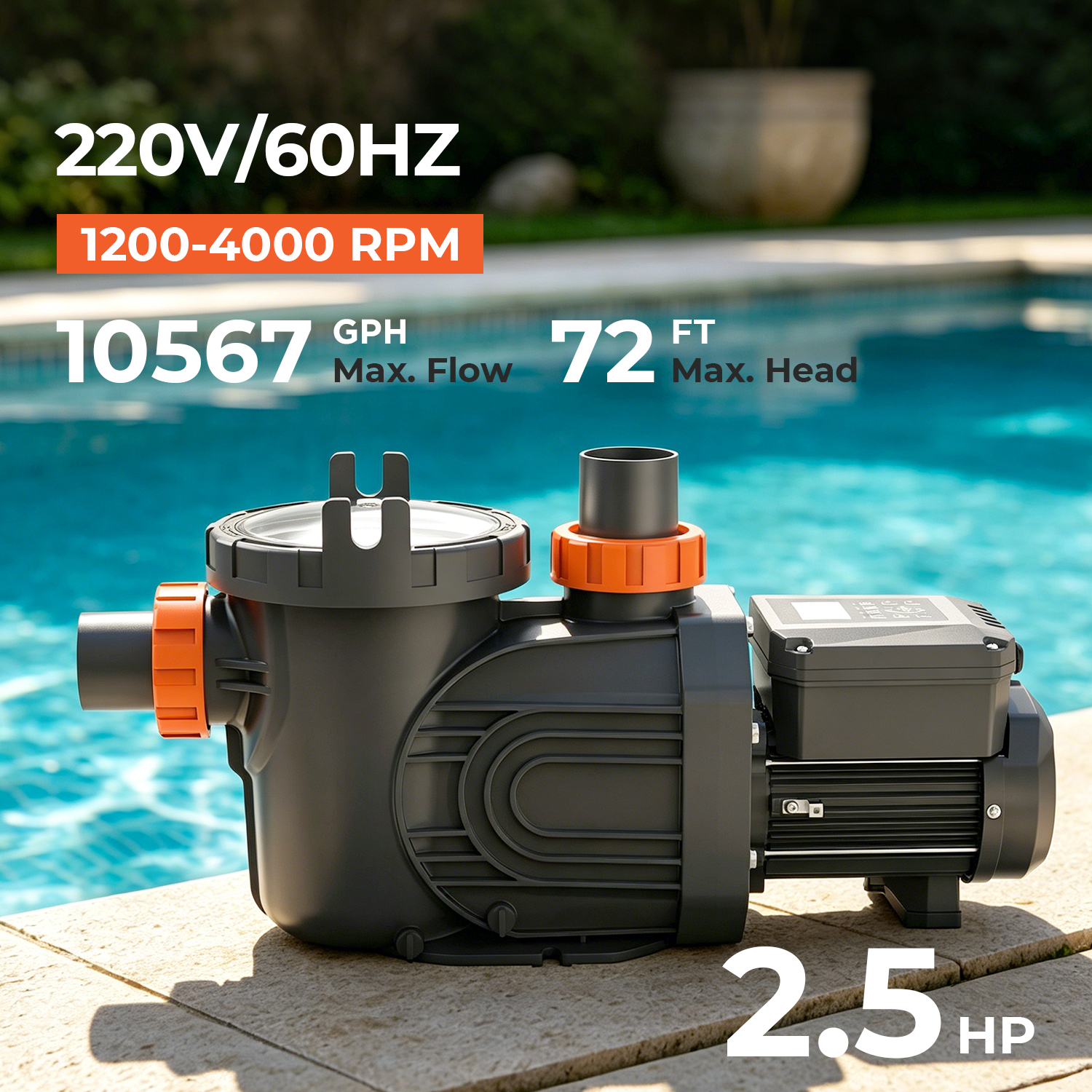 2.5HP Energy Efficient Variable Speed Pool Pump for Inground Pools 220v