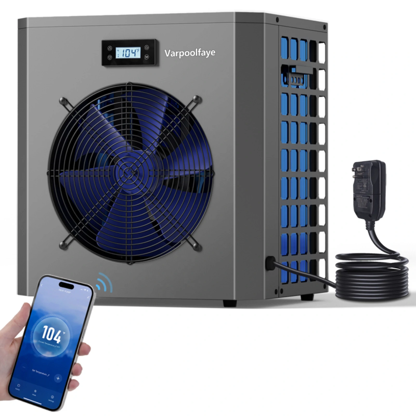 16000 BTU Electric Pool Heater for Above Ground Pool | Swimming Electric Pool Heat Pump For 5000 Gallon With High Efficiency COP 4.3 110V 60Hz Heating or Cooling WiFi Control