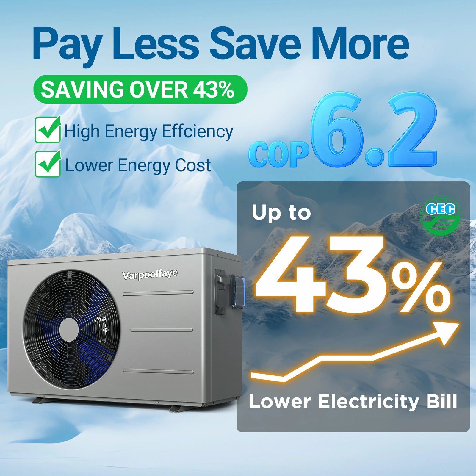 40000 BTU Pool Heater for Above Ground and Inground Pools 220v | Pool Heat Pump Heating or Cooling Up to 12000 Gallon COP 6.2 Energy-efficient, Save 45% WiFi App Control