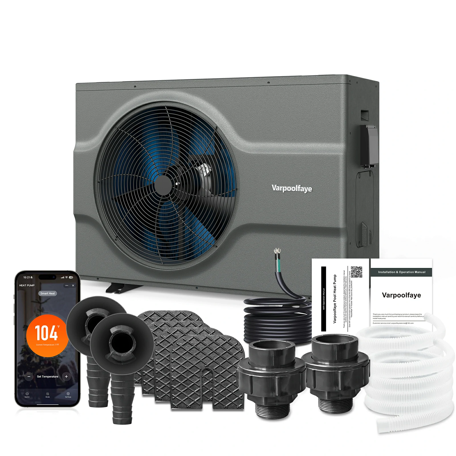 17,000 Gallon Electric Pool Heater for Inground Pools 220V | 58,000 Btu Inverter Swimming Pool Heat Pump For Above Ground Pool With High COP 6.6 Energy Save 45% WiFi App Control