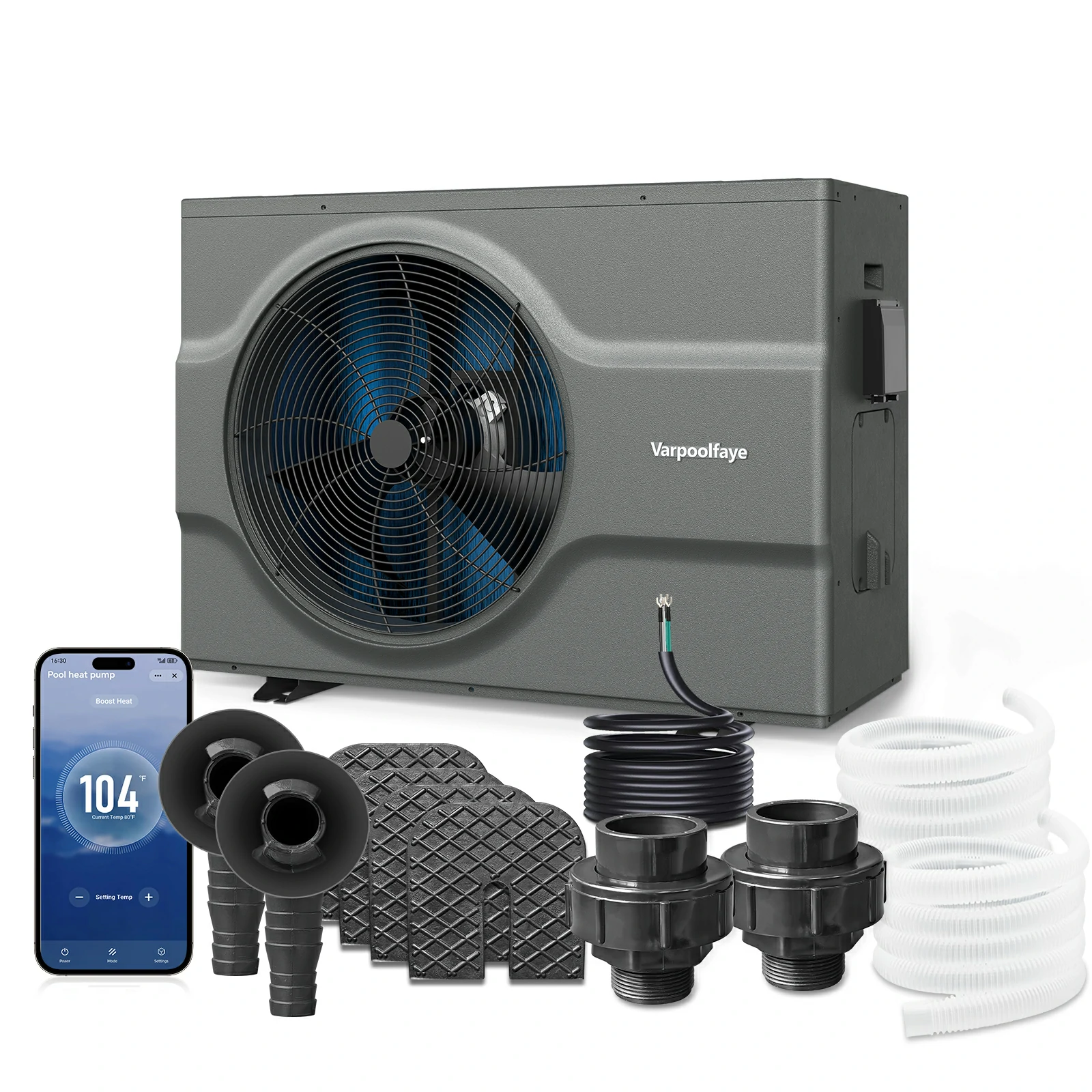 120,000 Btu Inverter Pool Heat Pump for Inground Pools 220V | 33000 Gallon Electric Pool Heater For Above Ground and Inground Pool With High COP 12.3 Energy Save 45% WiFi App Control