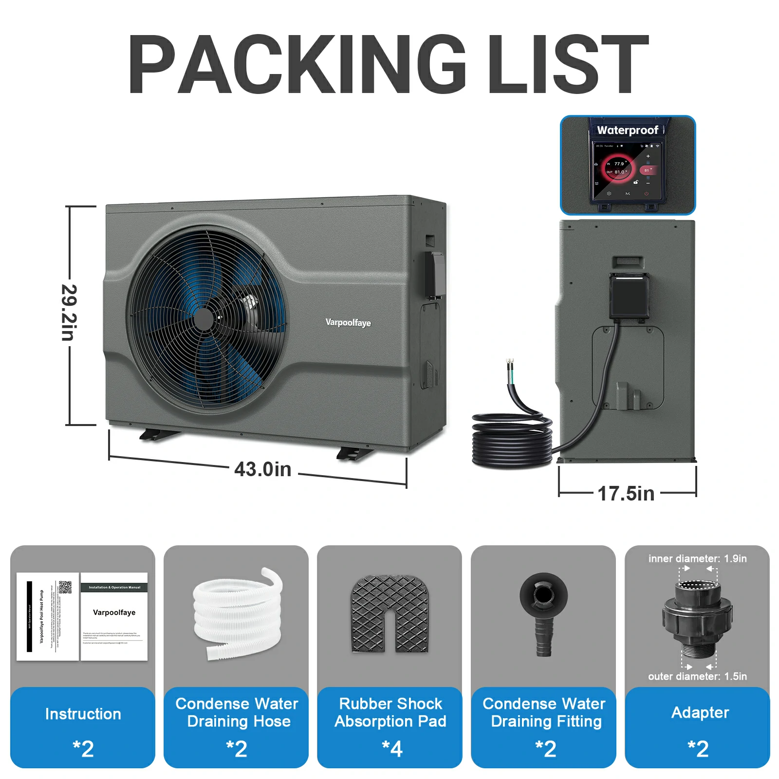 120,000 Btu Inverter Pool Heat Pump for Inground Pools 220V | 33000 Gallon Electric Pool Heater For Above Ground and Inground Pool With High COP 12.3 Energy Save 45% WiFi App Control