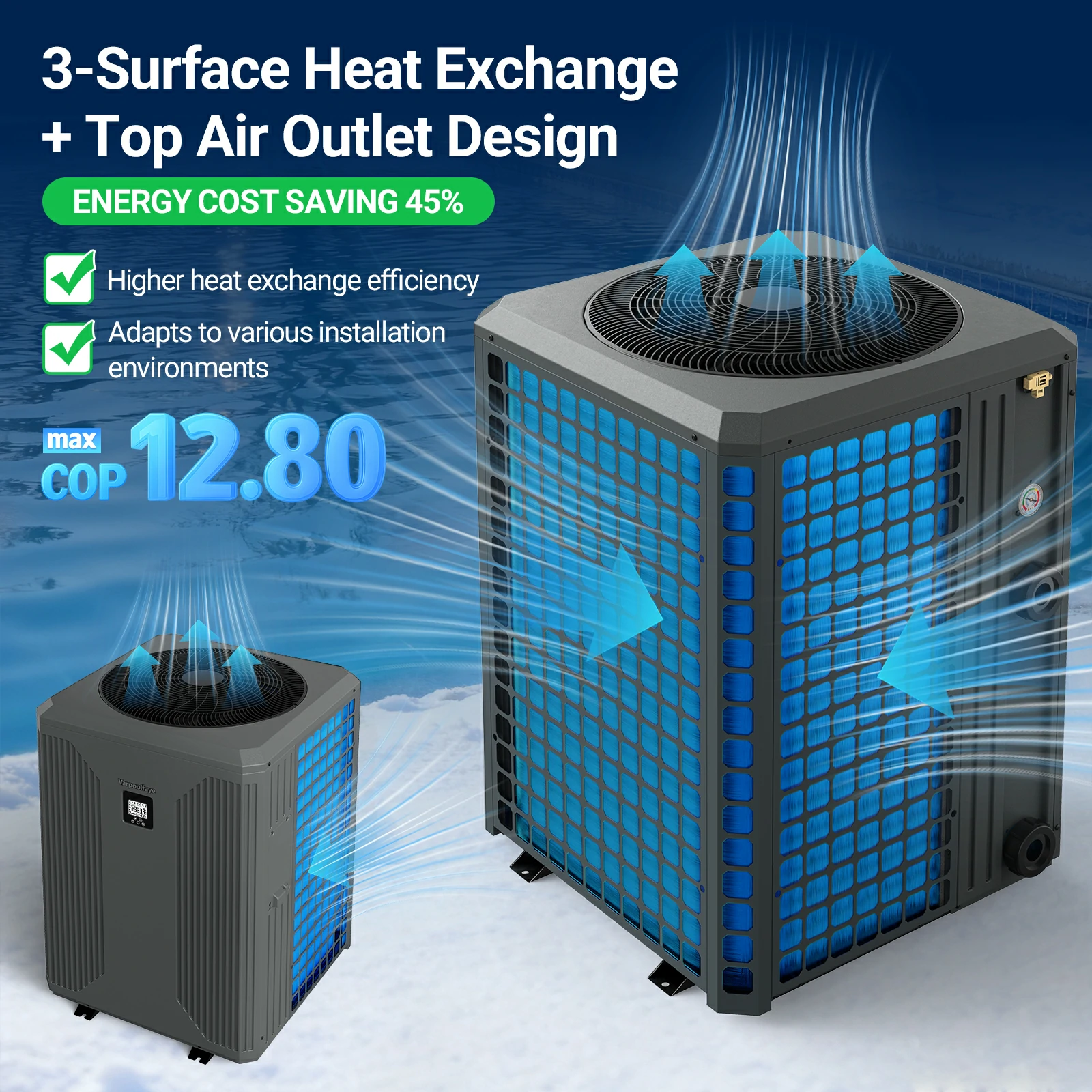 42000 Gallon Swimming Pool heater For Above Ground Pool 220v | 140000 BTU Electric Pool Heat Pump For Inground Pools Heating Cooling WiFi Control Schedule COP 12.8 Energy-efficient 47dB
