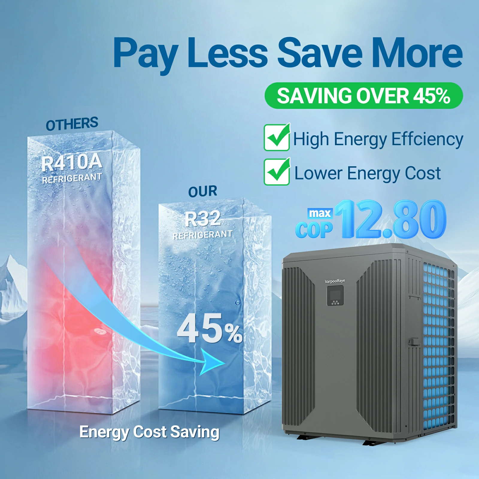42000 Gallon Swimming Pool heater For Above Ground Pool 220v | 140000 BTU Electric Pool Heat Pump For Inground Pools Heating Cooling WiFi Control Schedule COP 12.8 Energy-efficient 47dB
