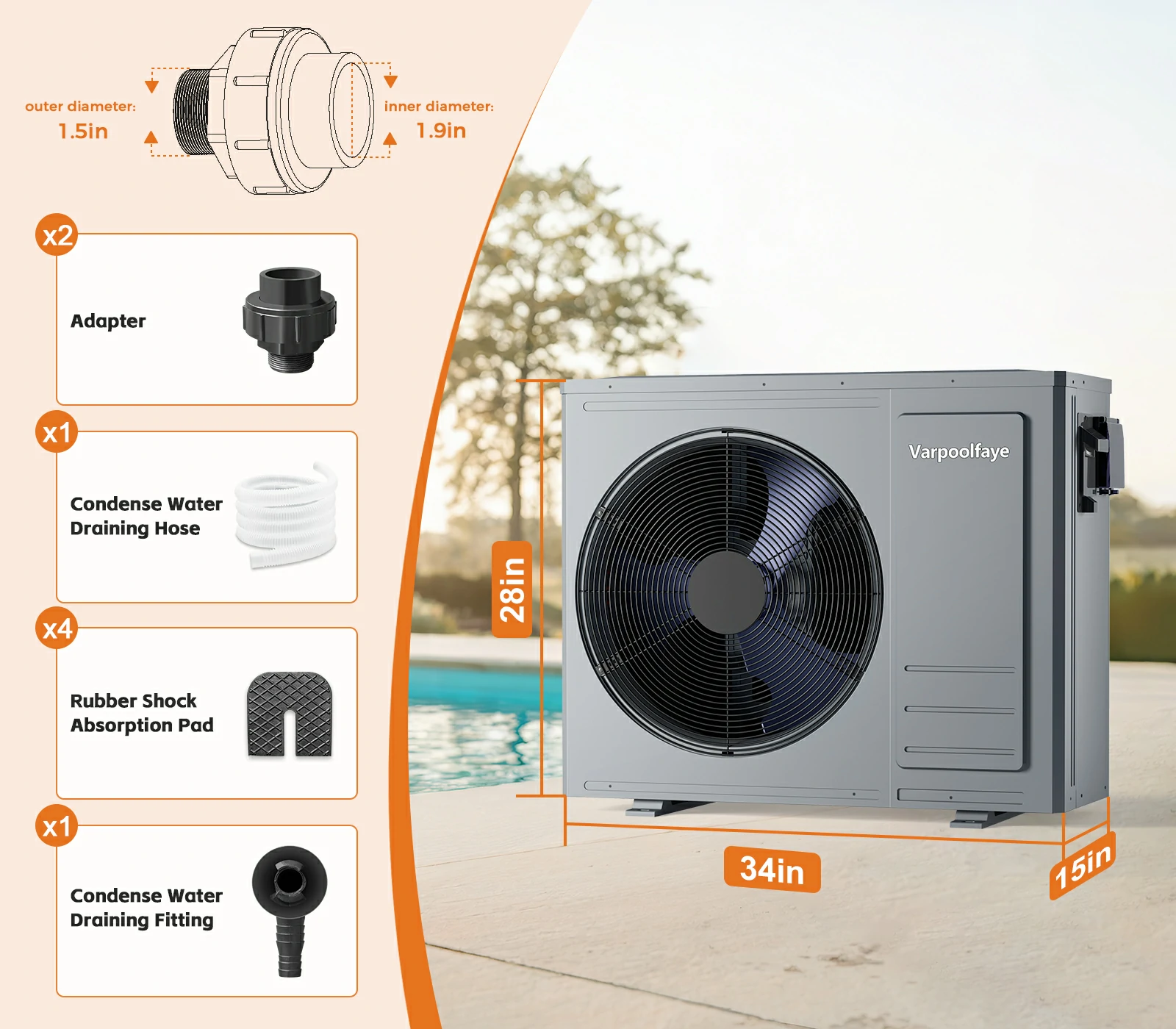 35100BTU Swimming Pool Heat Pumps Up to 10000 Gallons 220v | Utilizes Air-source Tech, Pool Heater For Inground Pools With COP6.5 Offer a Energy-efficient Heating and Cooling Solution