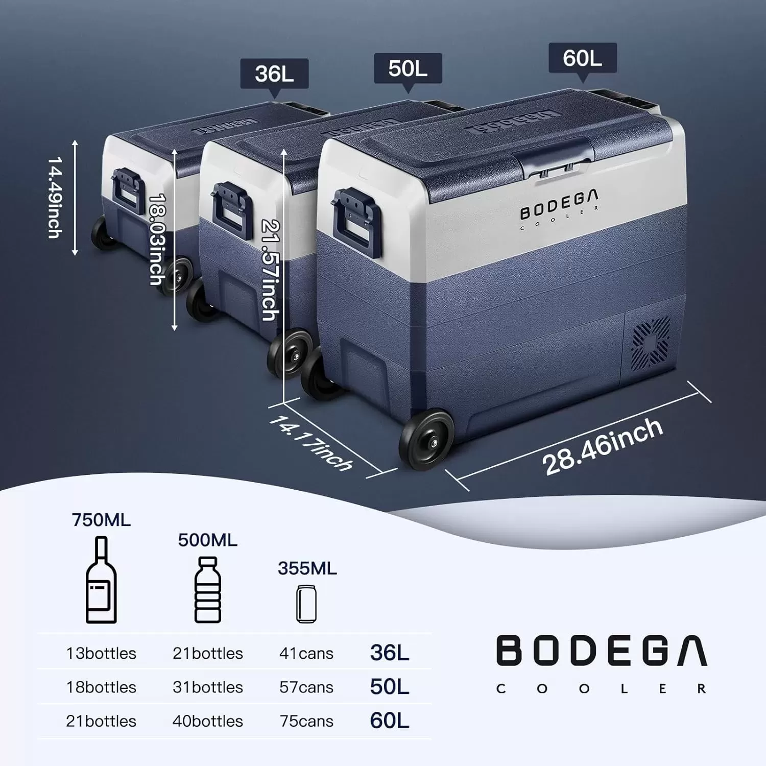 【Upgraded】BODEGACOOLER 12 Volt Refrigerator, Portable Freezer, Car Fridge Dual Zone WIFI APP Control, 53 Quart（50L）-4℉-68℉ RV Car Cooler 12/24V DC and 100-240V AC for Outdoor, Vehicles, Camping