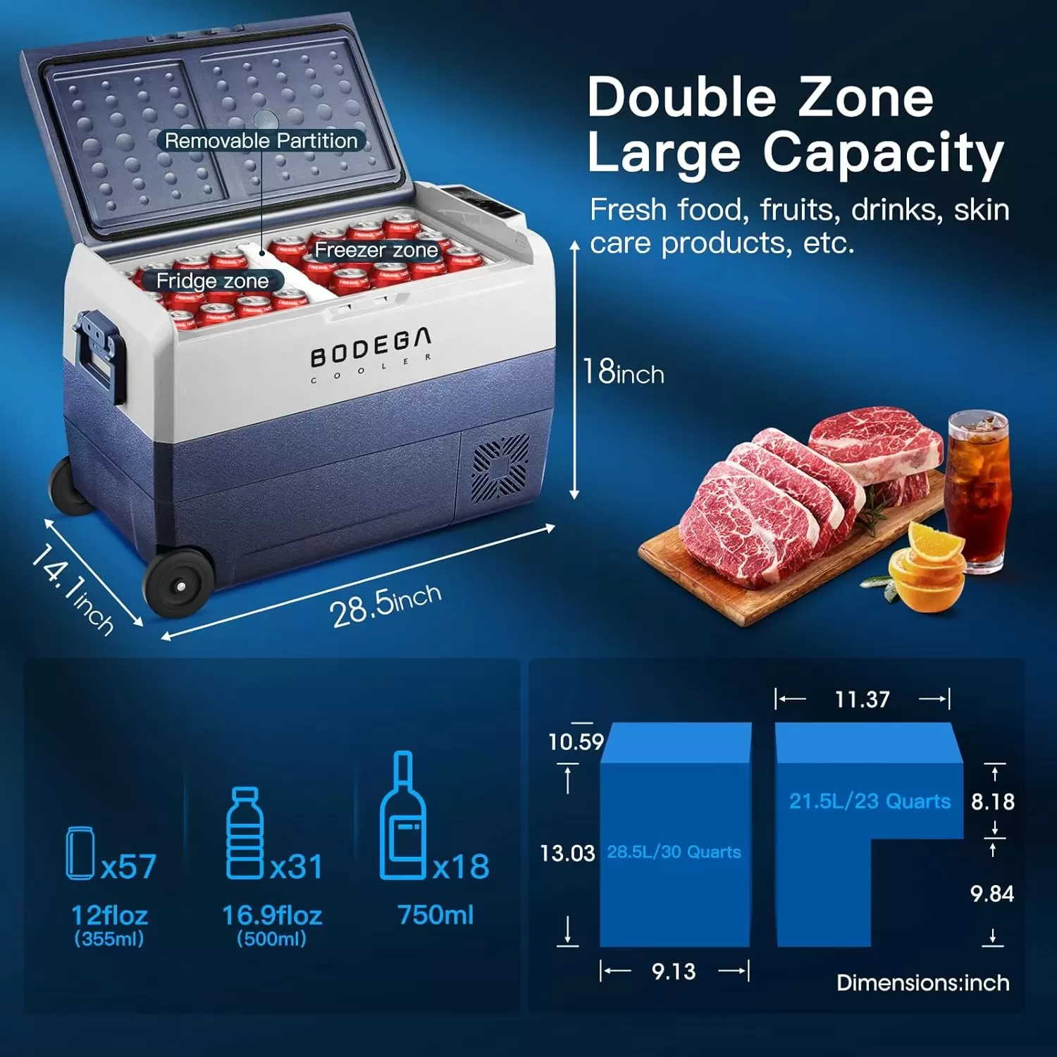 【Upgraded】BODEGACOOLER 12 Volt Refrigerator, Portable Freezer, Car Fridge Dual Zone WIFI APP Control, 53 Quart（50L）-4℉-68℉ RV Car Cooler 12/24V DC and 100-240V AC for Outdoor, Vehicles, Camping