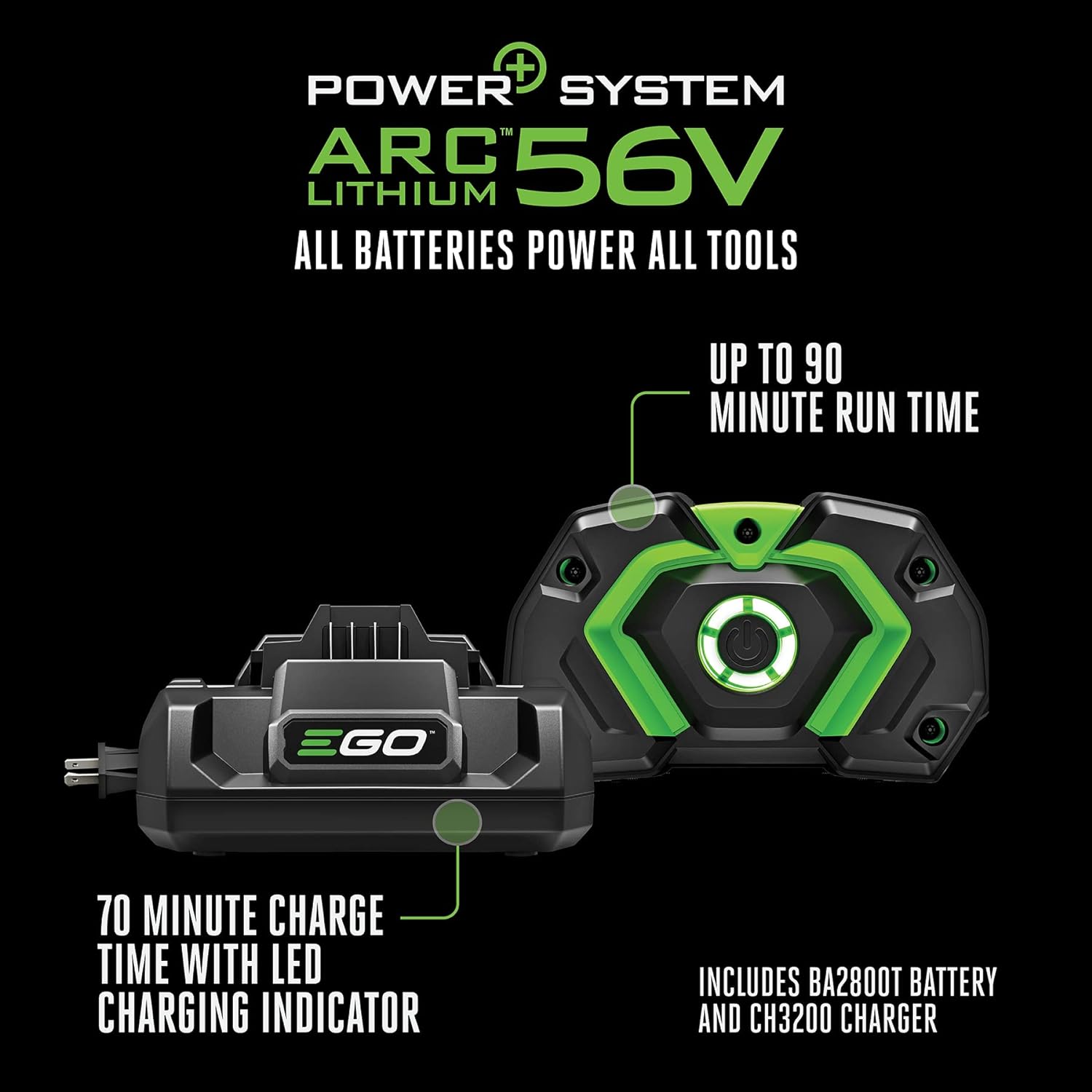 EGO Power+ LB7654 56-Volt 765 CFM Brushless Cordless Leaf Blower, 5.0Ah Battery, 320W Charger Included Plus Extra BA1400T 2.5Ah Battery