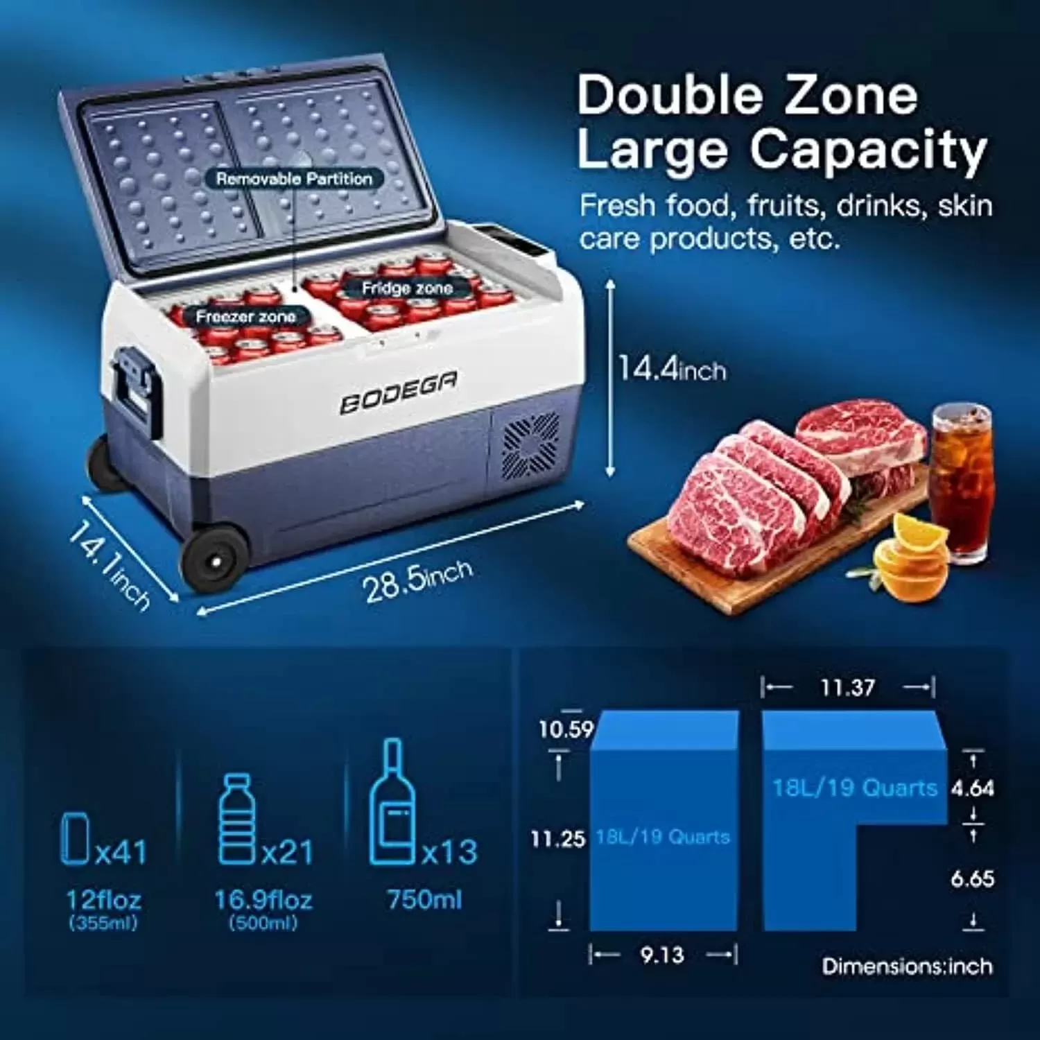 【Upgraded】BODEGACOOLER 12 Volt Refrigerator, Portable Freezer, Car Fridge Dual Zone WIFI APP Control, 53 Quart（50L）-4℉-68℉ RV Car Cooler 12/24V DC and 100-240V AC for Outdoor, Vehicles, Camping