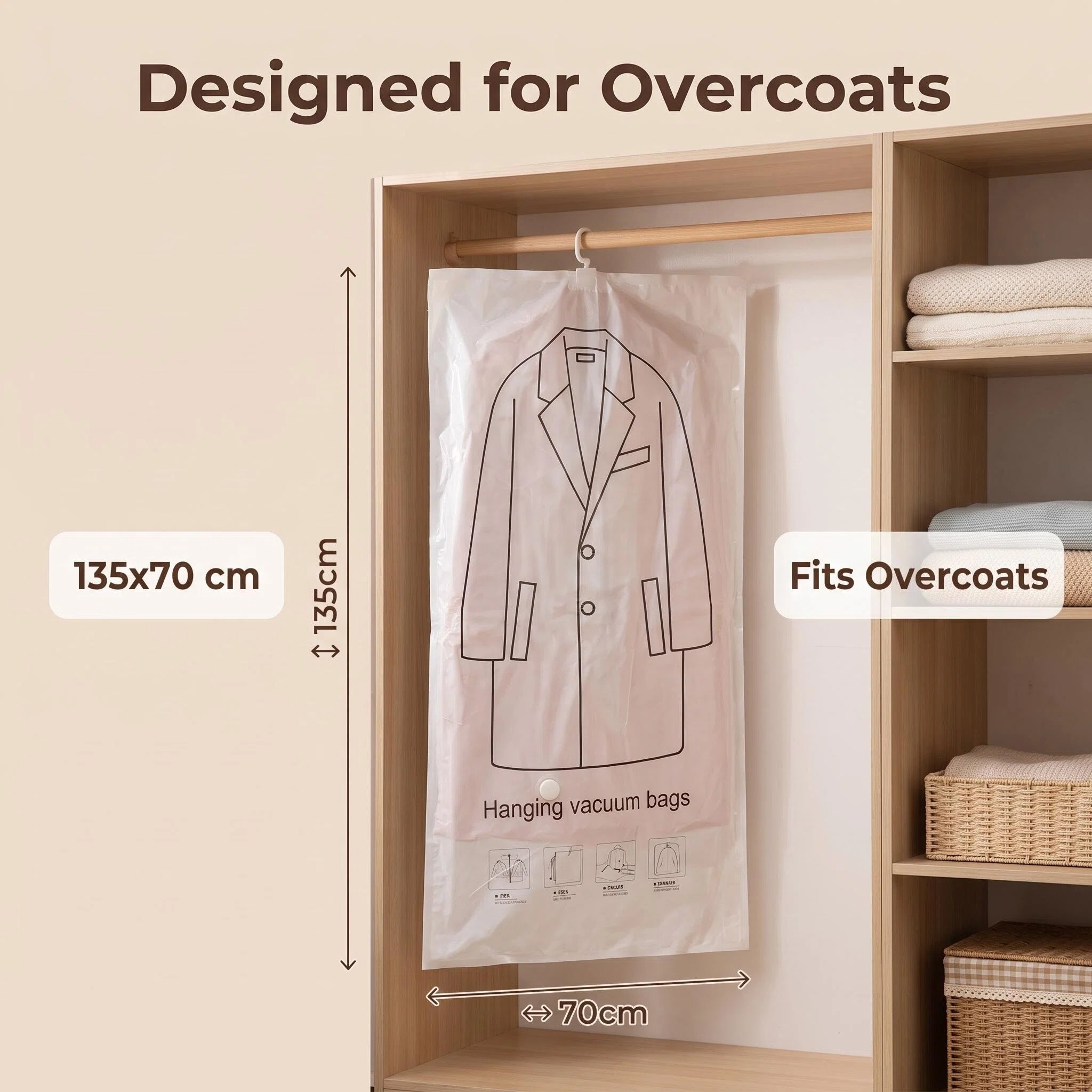Hanging compression bag for closet storage, down jacket compression bag, coat clothing vacuum dust cover