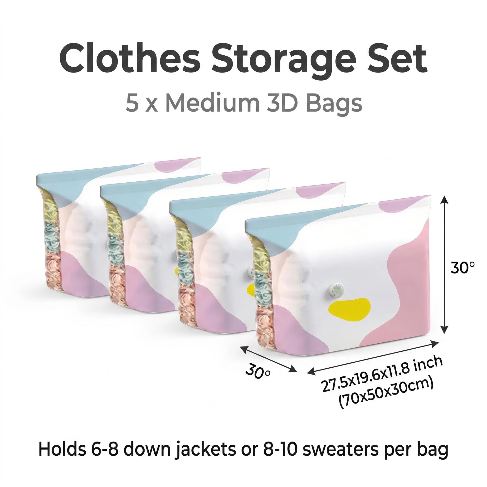 Thickened, vacuum-sealed, three-dimensional storage bag for clothes and bedding without the need for vacuuming