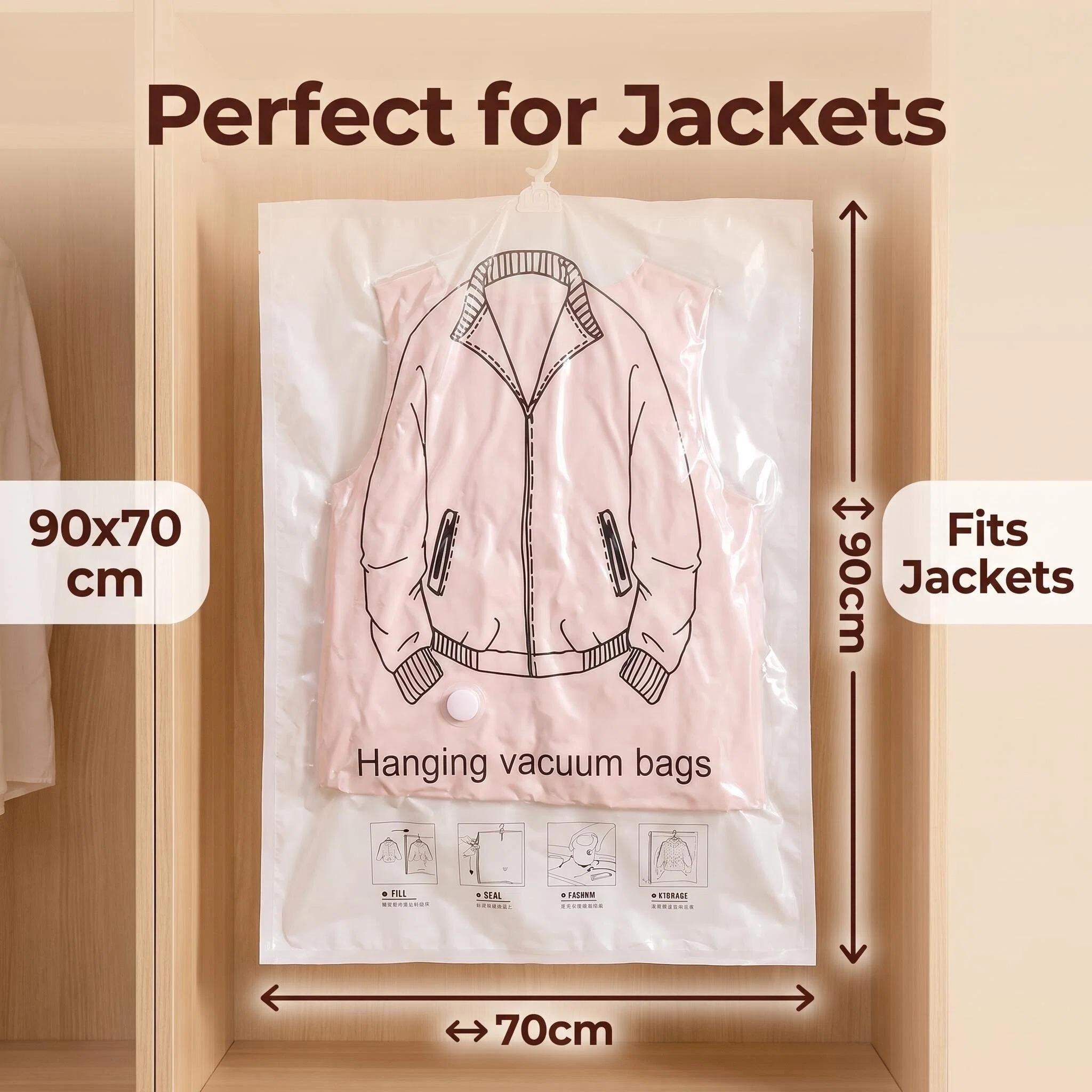 Hanging compression bag for closet storage, down jacket compression bag, coat clothing vacuum dust cover