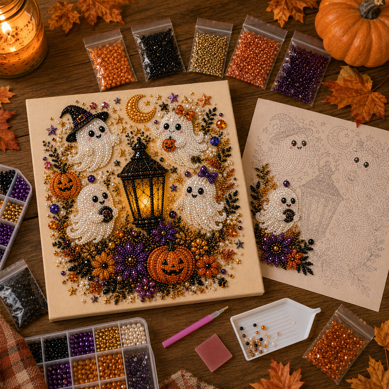 💥 Last Day 49% OFF – 👻✨ Halloween Pearl Art DIY Kit – Turn Tiny Pearls into Spooky-Cute Magic