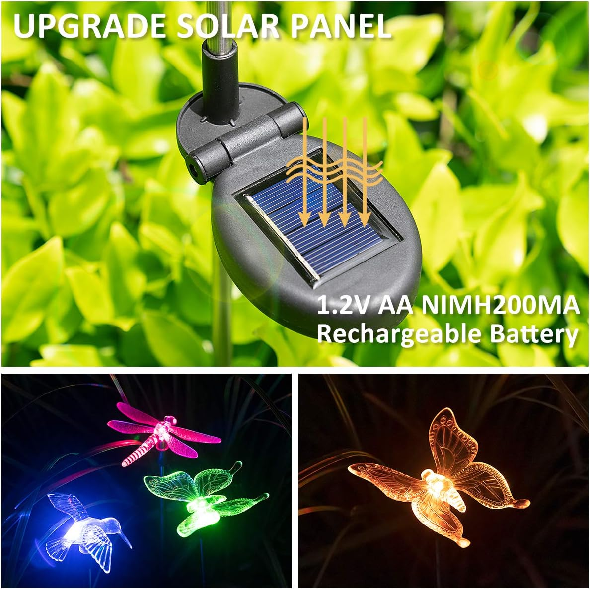 Solar Garden Lights, 3-Pack Butterfly, Hummingbird & Dragonfly LED Stake Lights for Yard, Patio & Lawn