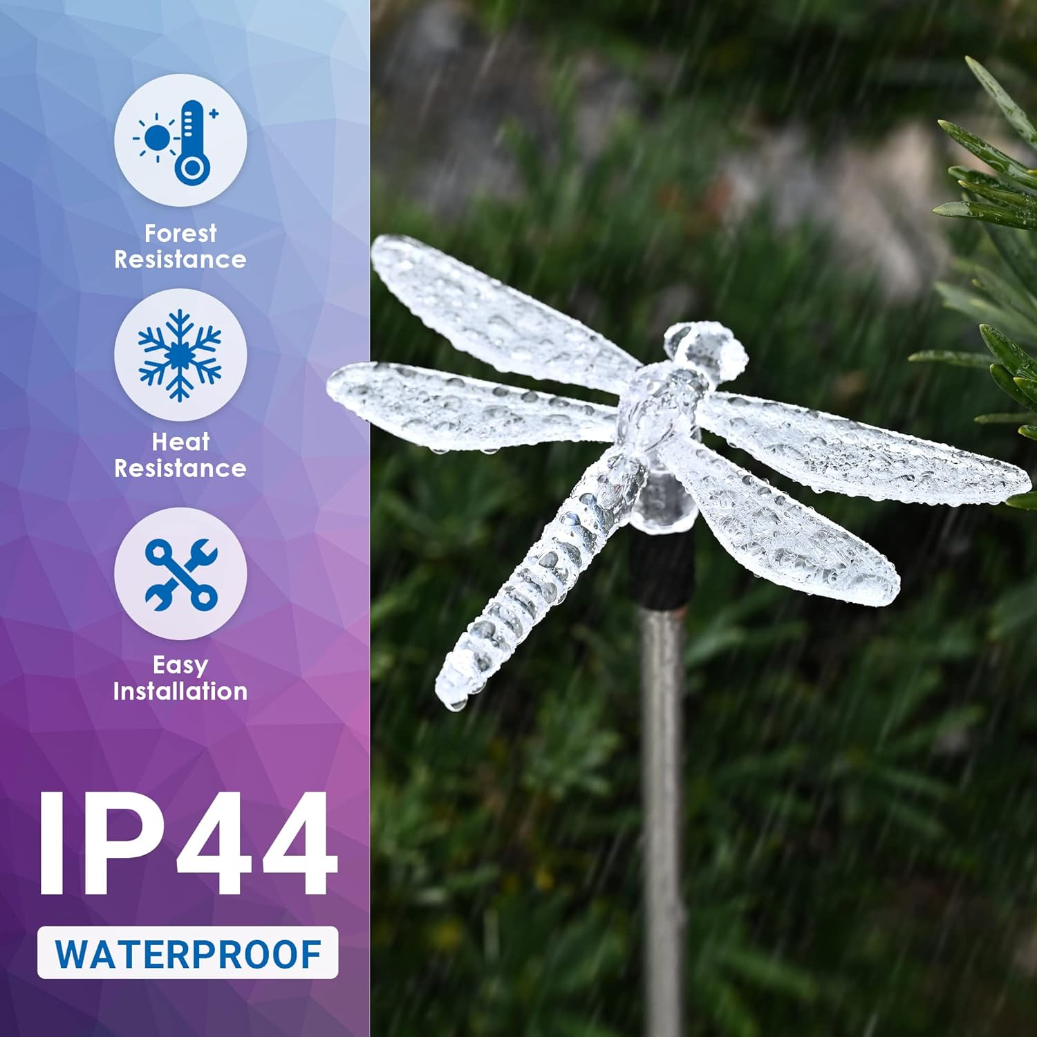 Solar Garden Lights, 3-Pack Butterfly, Hummingbird & Dragonfly LED Stake Lights for Yard, Patio & Lawn