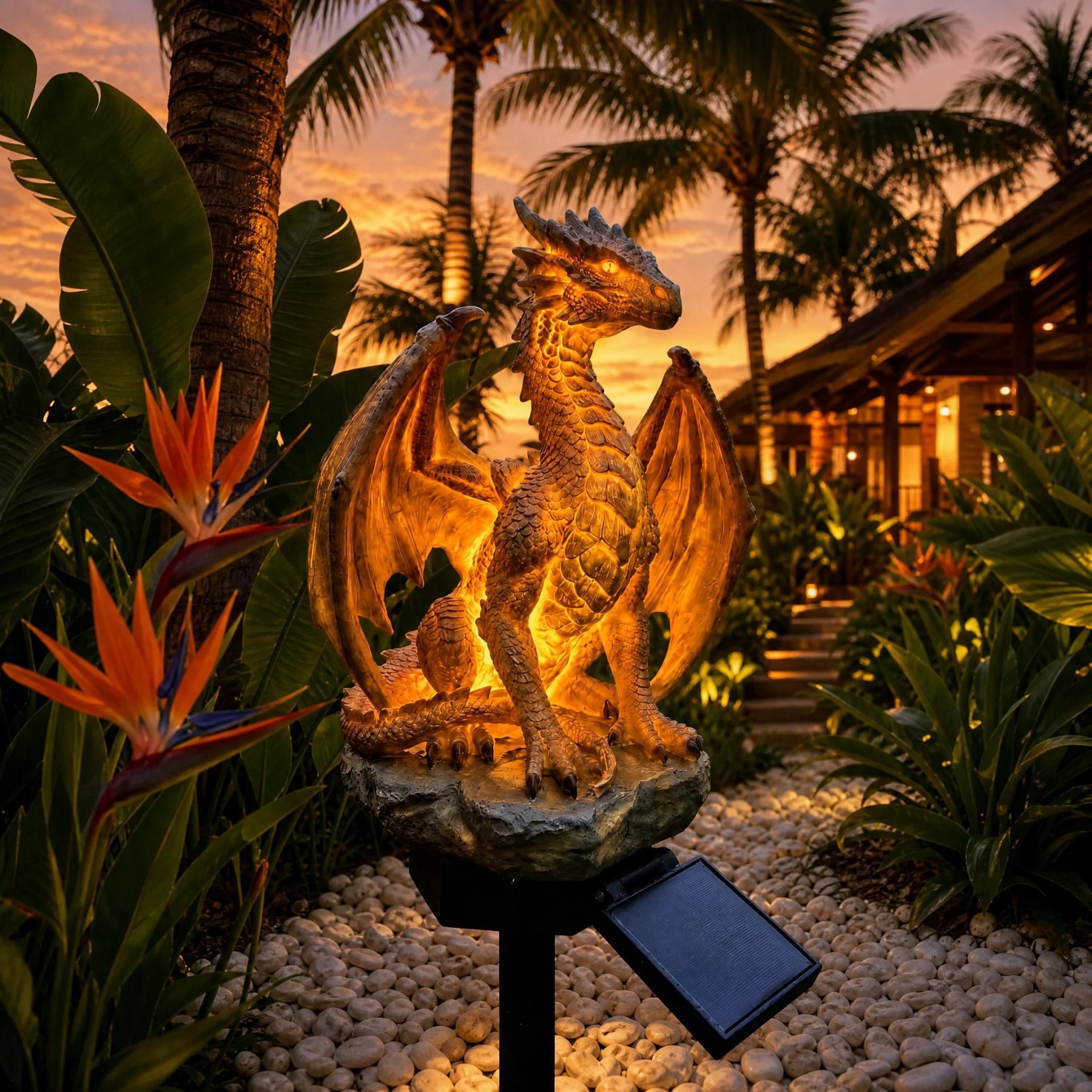 🐉Solar Dragon Garden Statue Light – Golden Ember Fantasy Outdoor Decor
