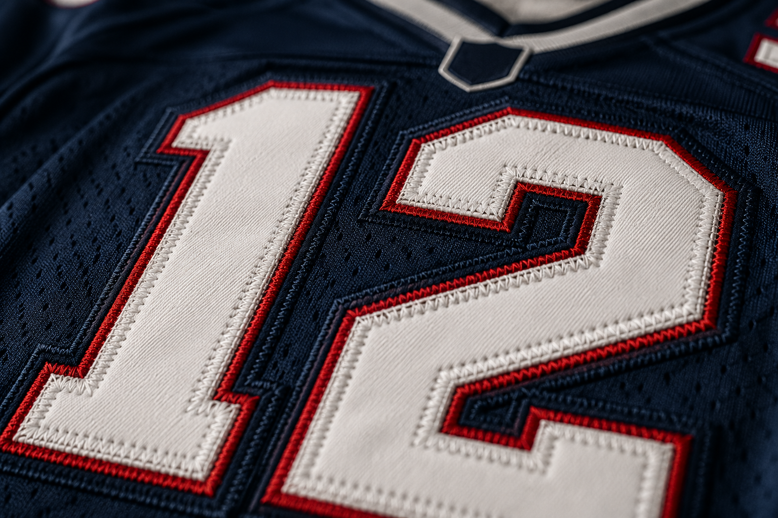 Clean twill embroidery details on a well-maintained football jersey