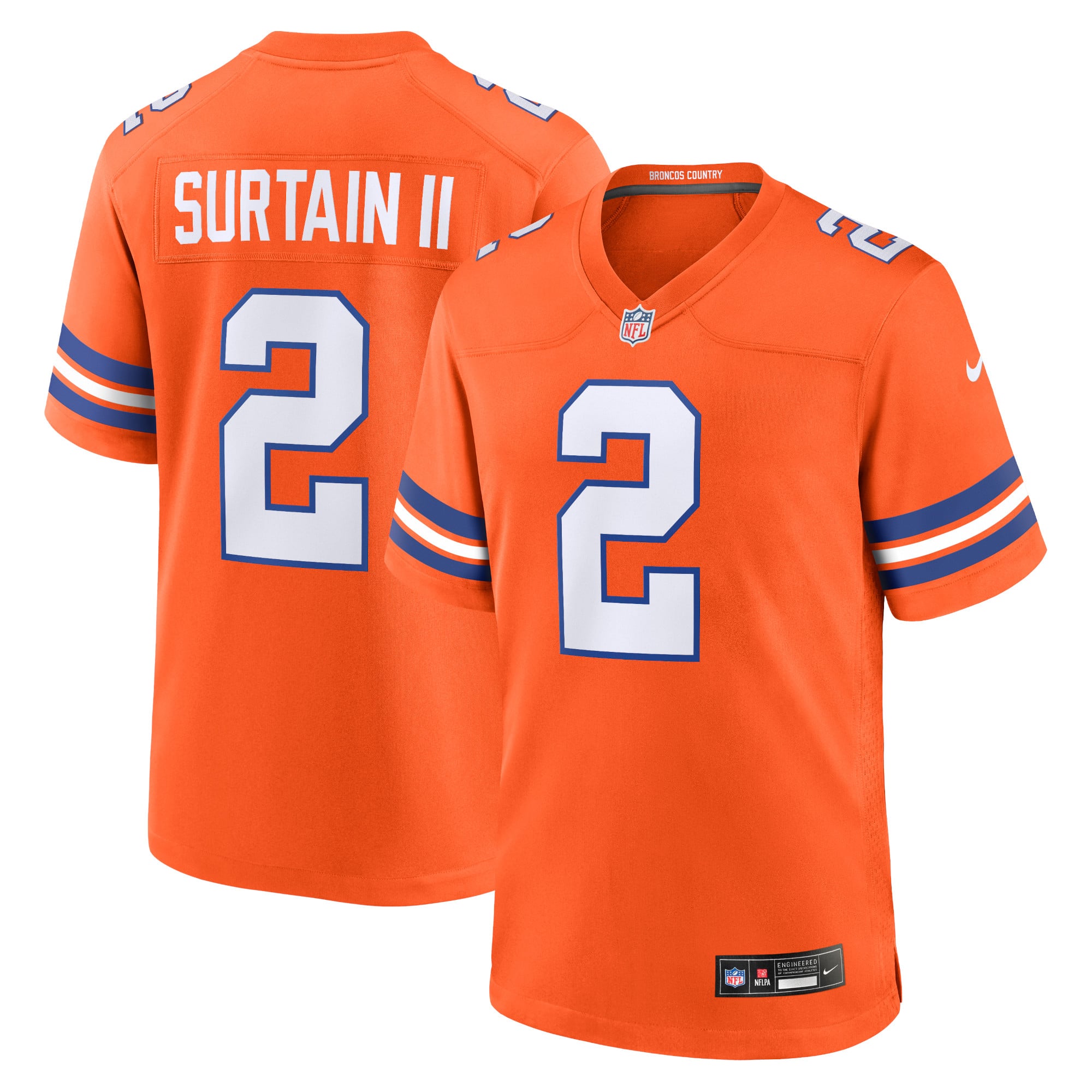 Patrick Surtain II Denver Broncos Player Throwback Game Jersey - Orange
