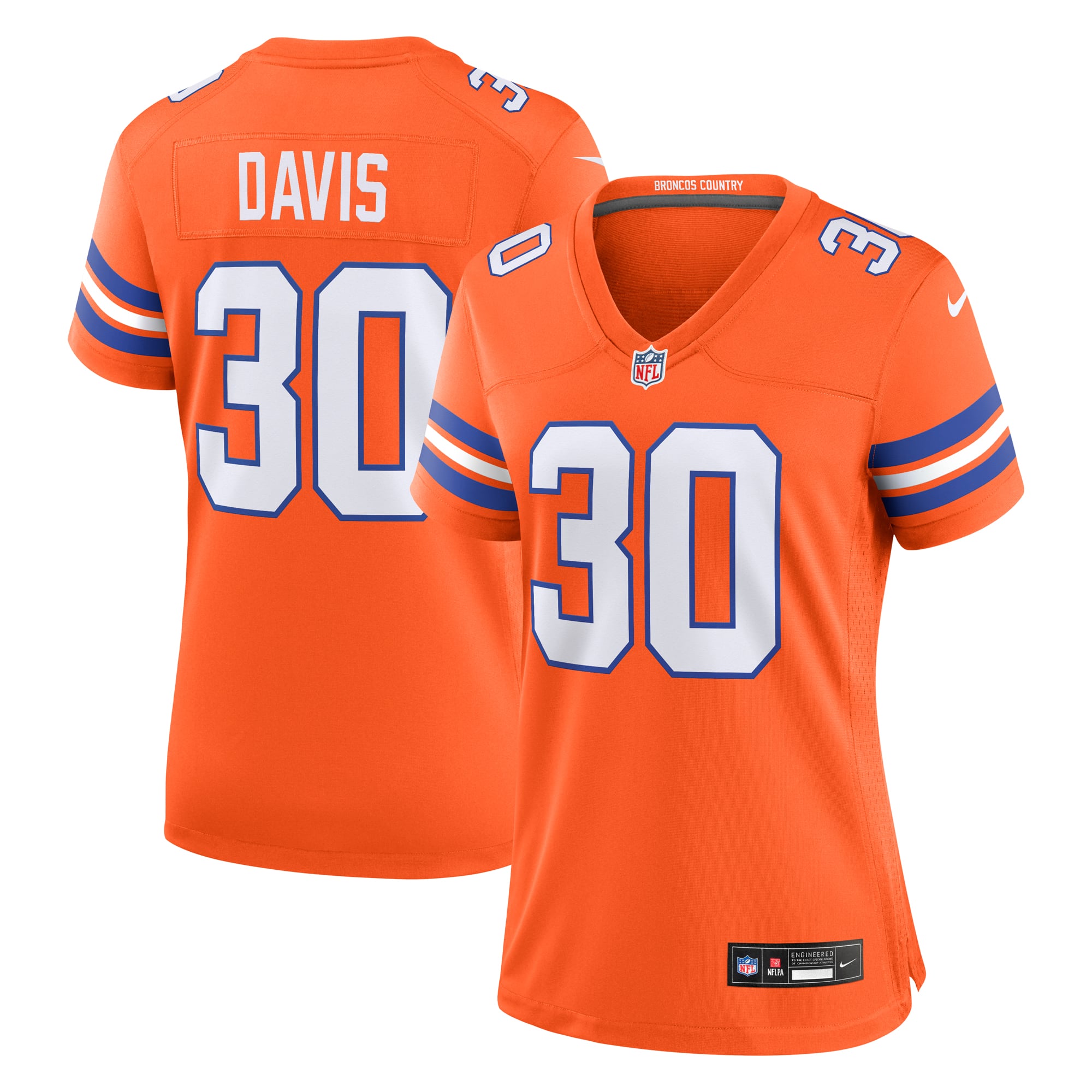 Terrell Davis Denver Broncos Women's Player Throwback Game Jersey - Orange