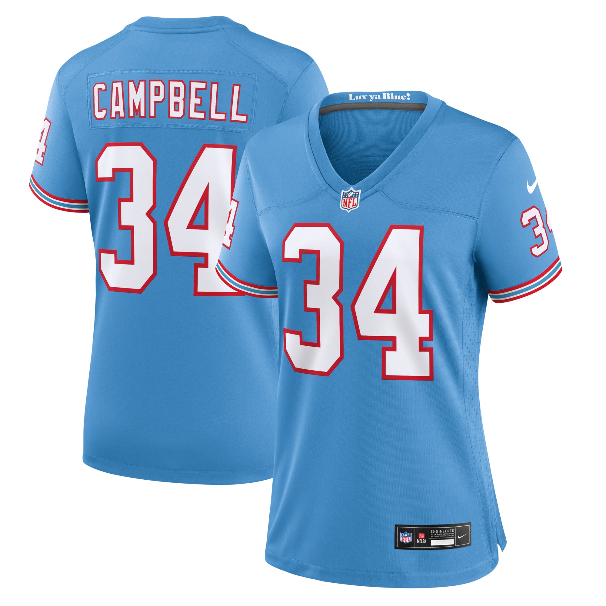 Earl Campbell Tennessee Titans Women's Player Throwback Game Jersey - Light Blue