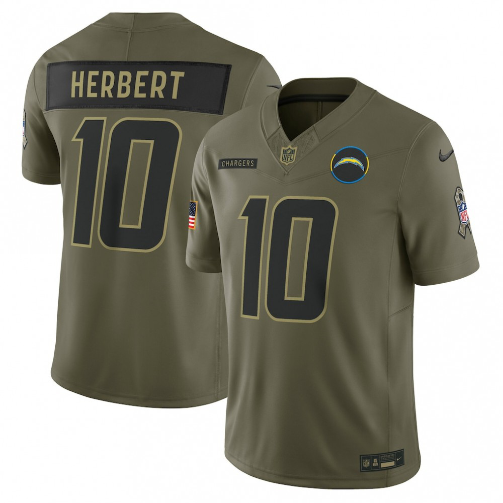 Justin Herbert Los Angeles Chargers 2025 Salute to Service Limited Jersey - Olive