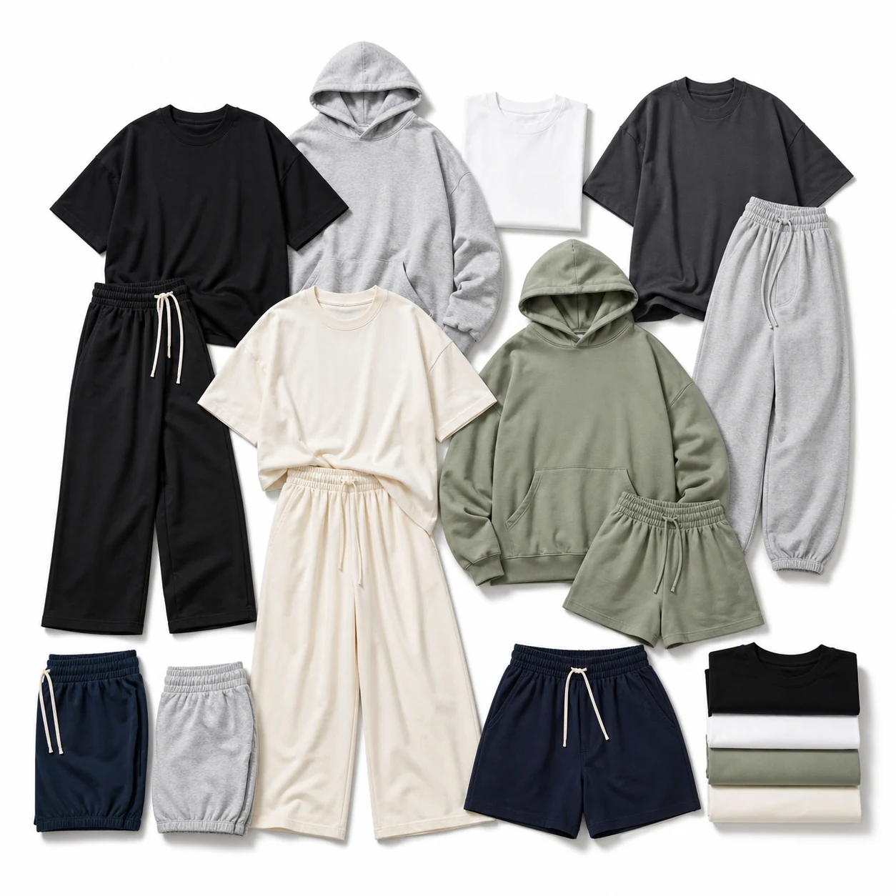 Unisex comfort hoodies, T-shirts, shorts, and relaxed pants