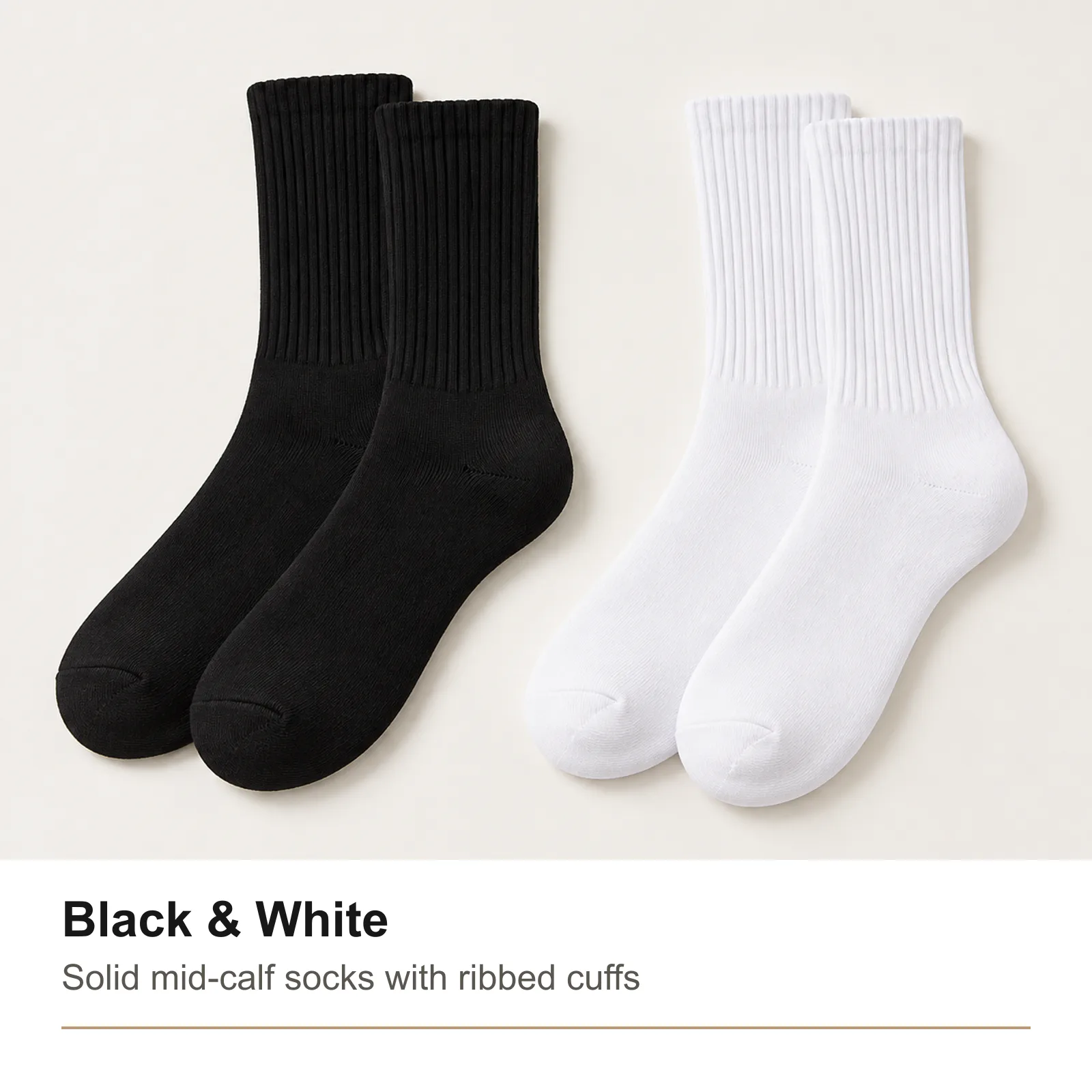 Black and White solid mid-calf sock product pairs